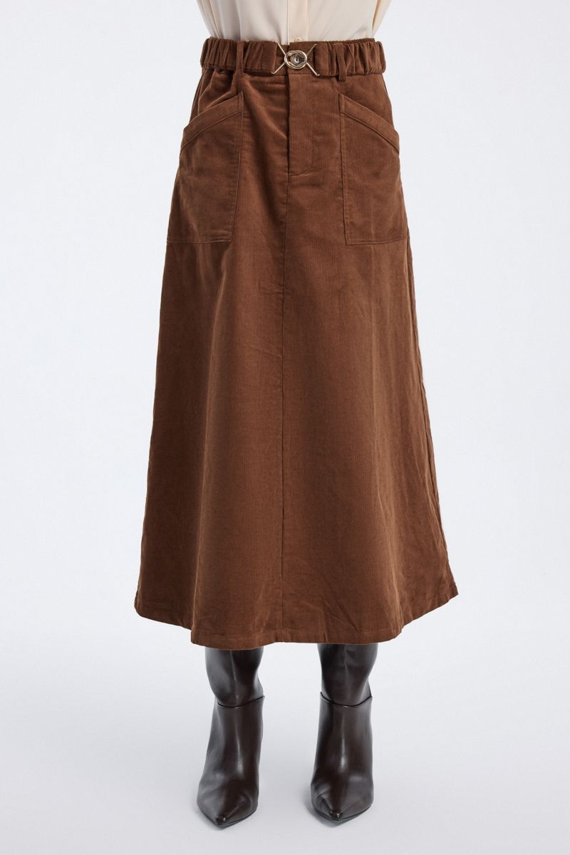 corduroy midi skirt with belt