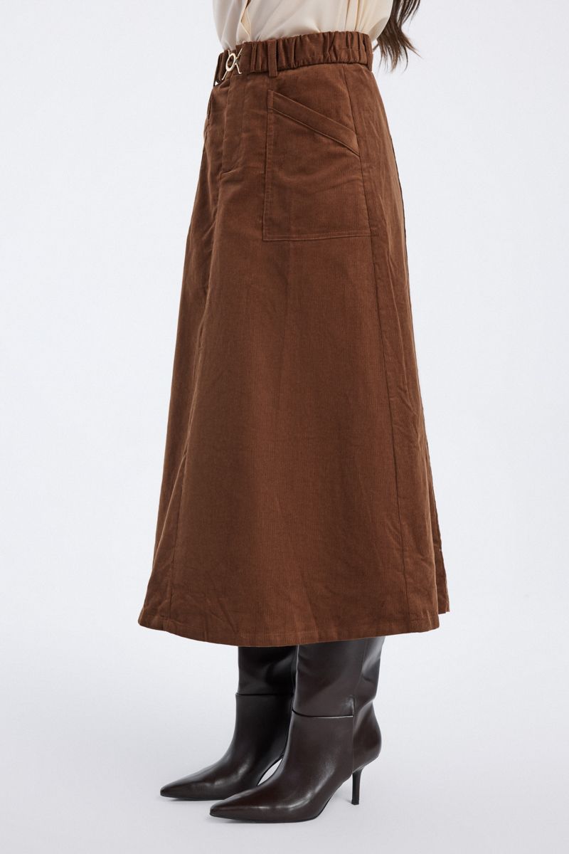corduroy midi skirt with belt