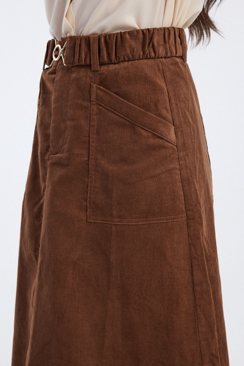 corduroy midi skirt with belt