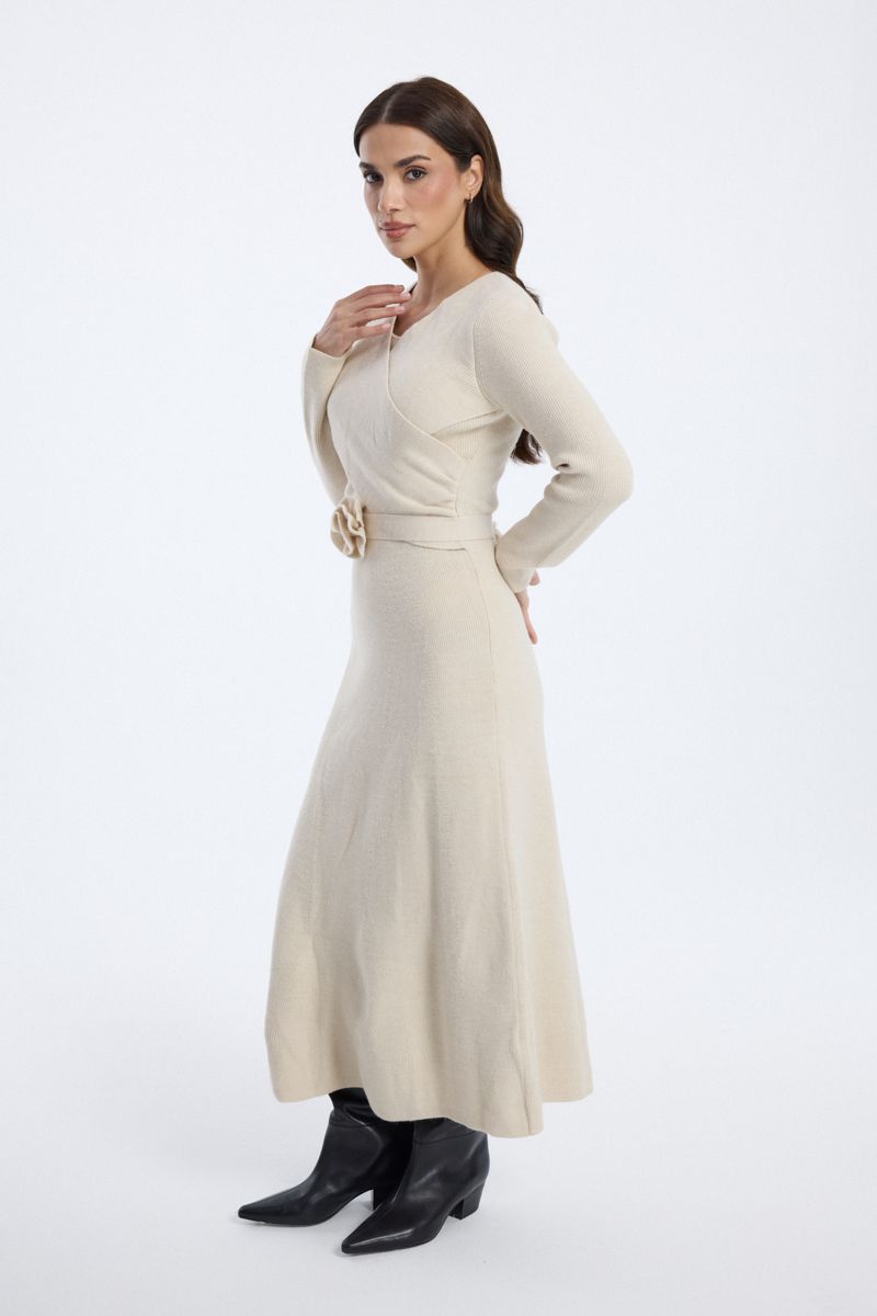 Long Sleeve Knit Dress with Belt