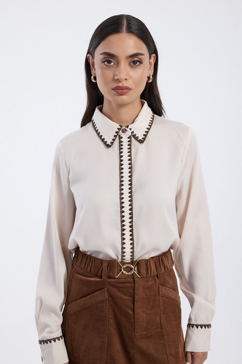 shirt with contrast embroidered trim