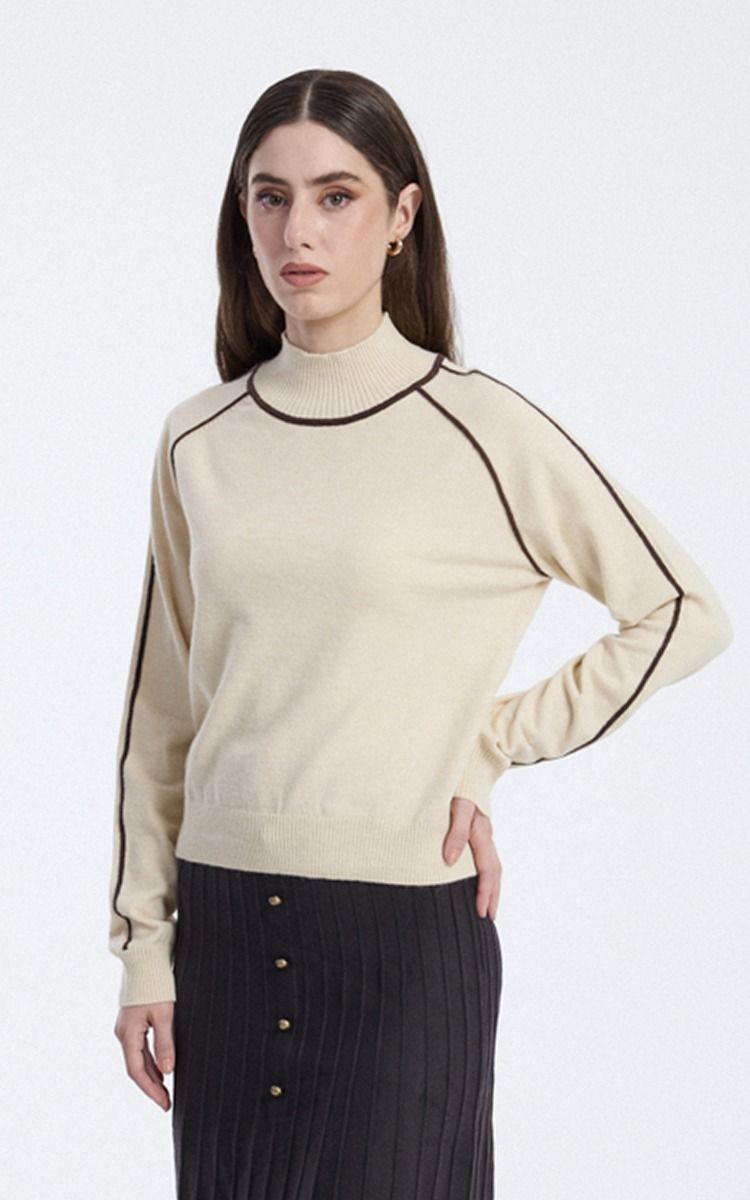 Knitted Blouse with Contrast Trim
