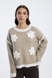 Knitted Sweater with Floral Detail
