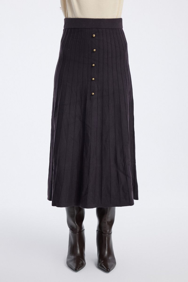 Pleated Midi Skirt with Front Buttons