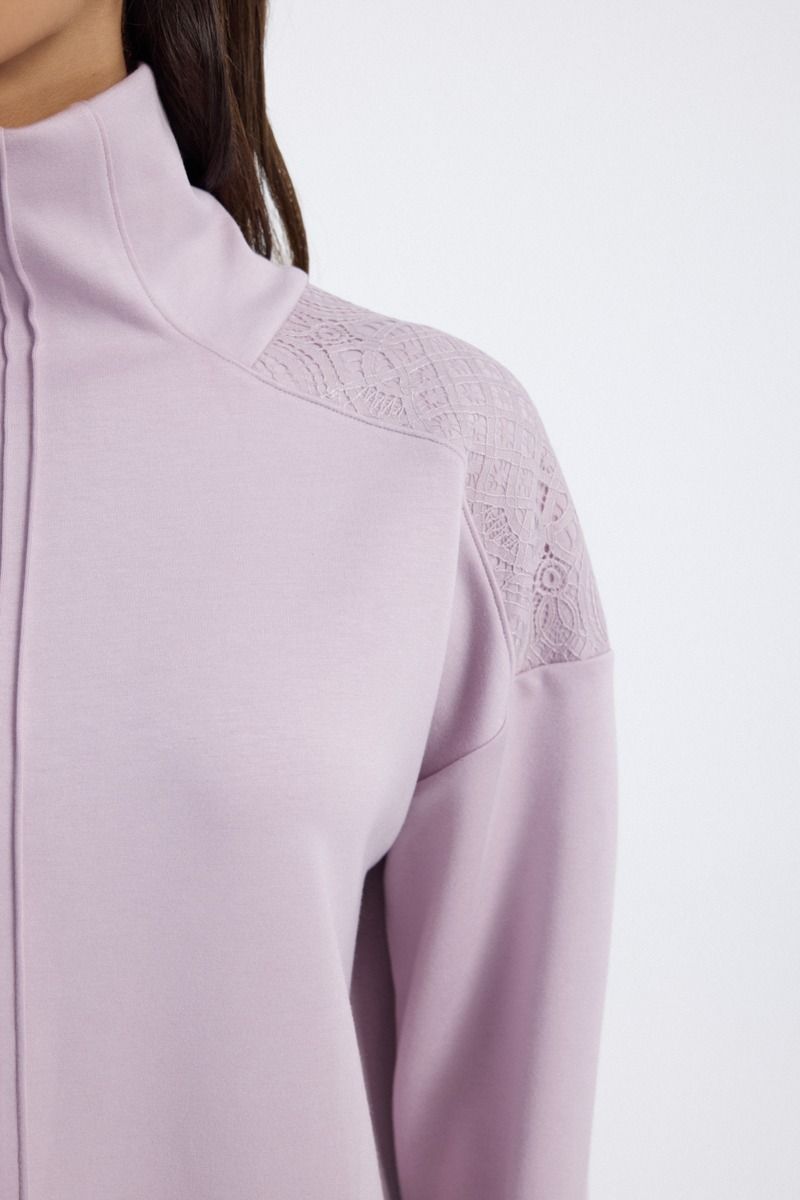 High Neck Sweatshirt with Lace