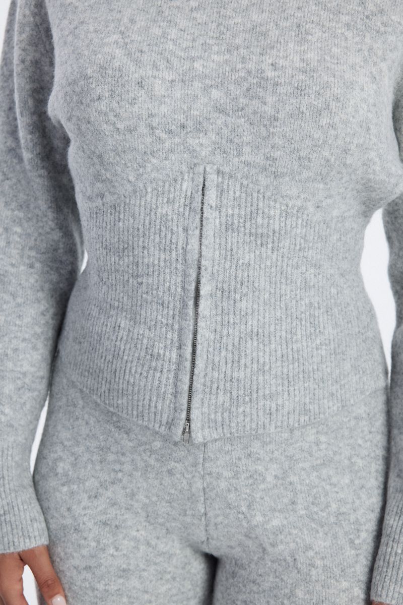mock neck knitted zip front sweater