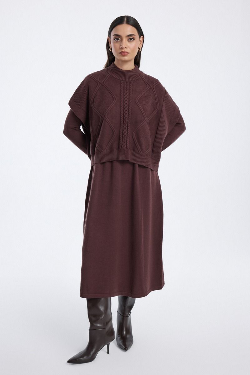knitted dress with layered top