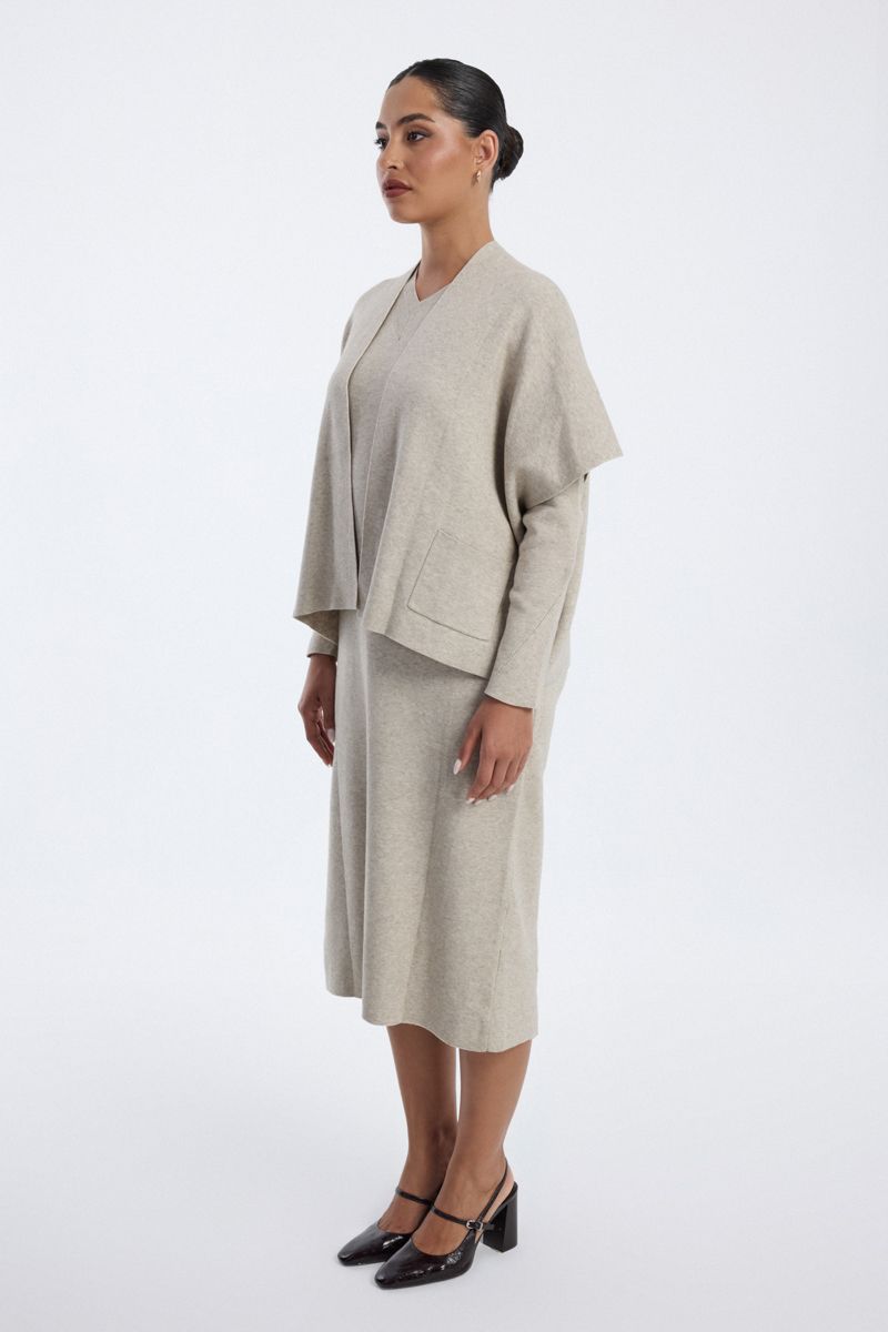 knitted midi dress with layered overlay
