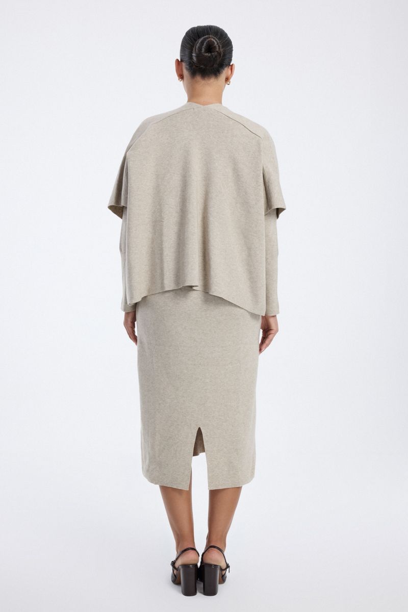 knitted midi dress with layered overlay