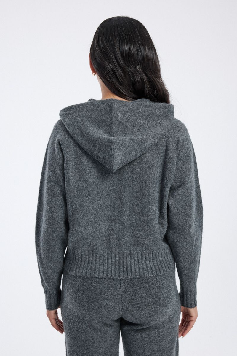knitted zip-up hoodie with ribbed hem
