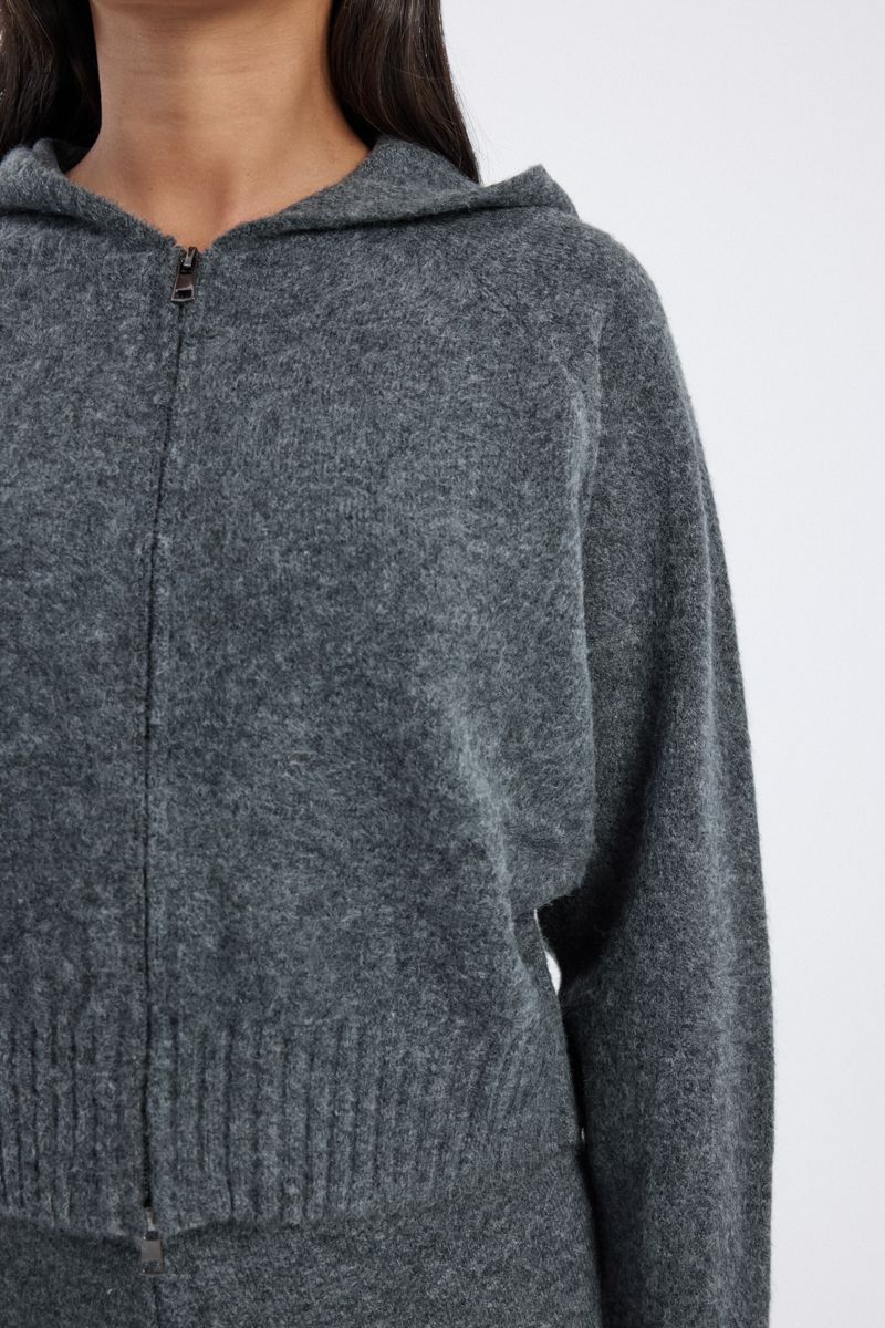 knitted zip-up hoodie with ribbed hem