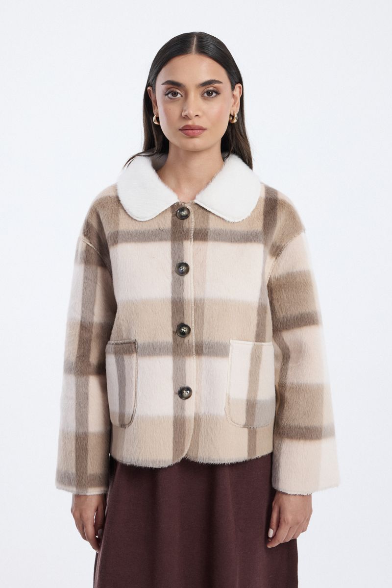plaid button front jacket