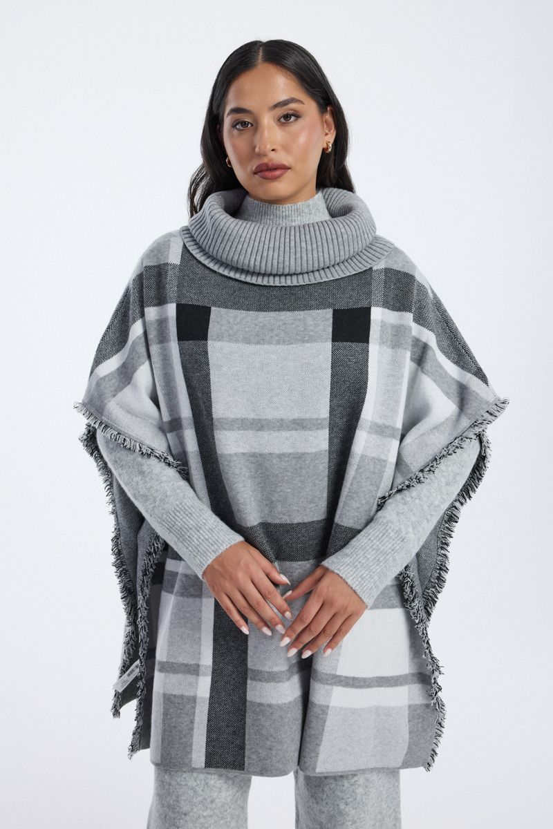 knitted poncho with high neck