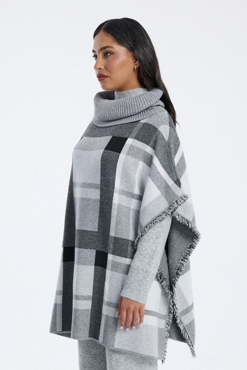 knitted poncho with high neck