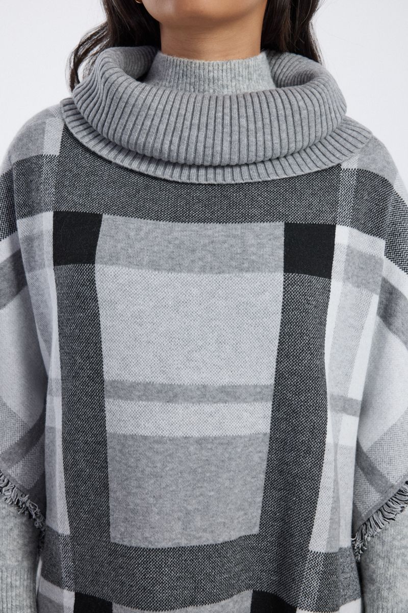 knitted poncho with high neck