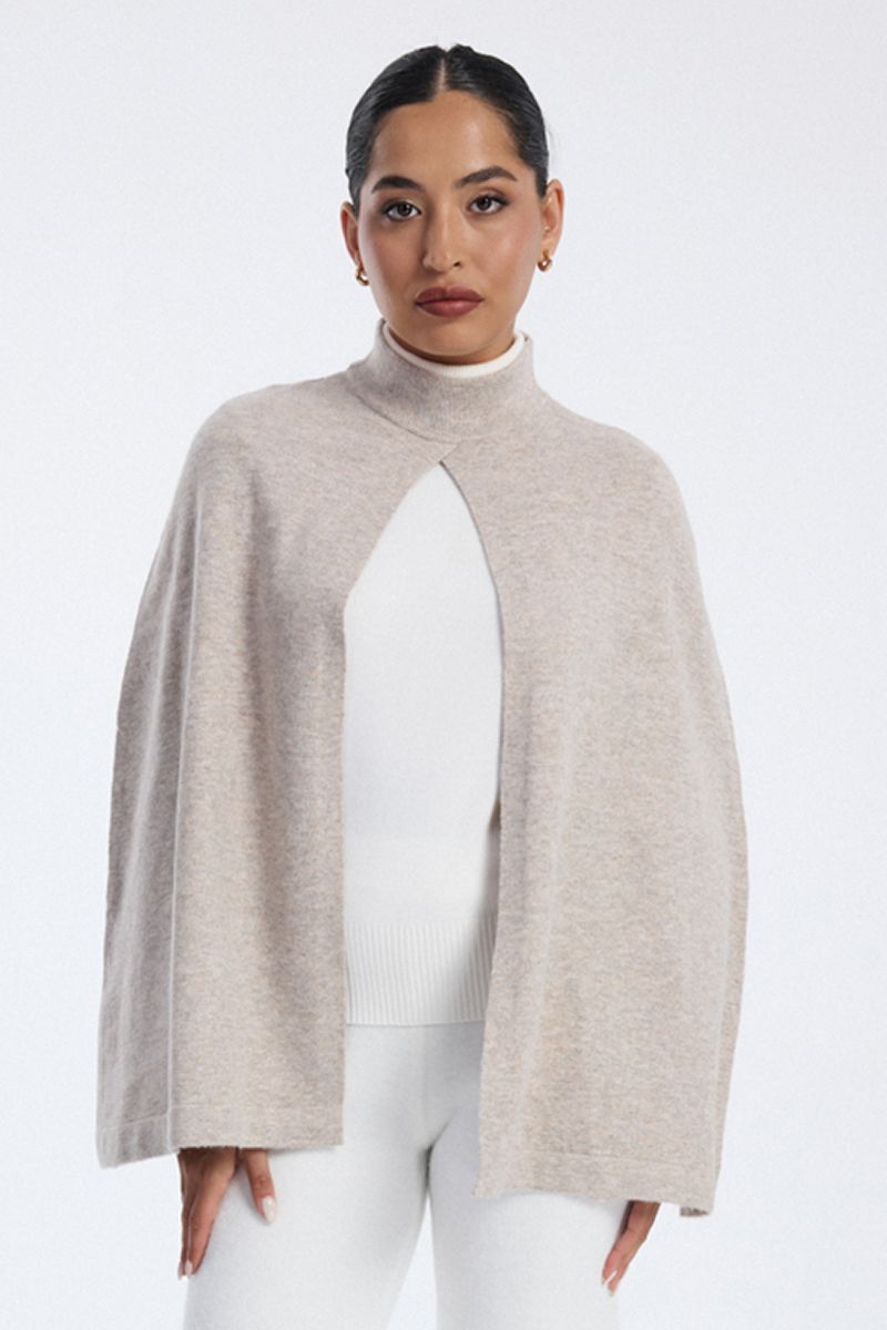 knitted cape with high neck