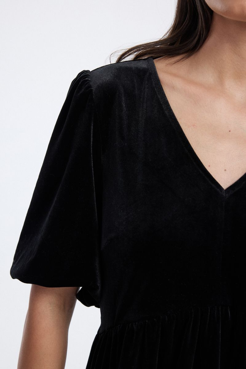 velvet peplum blouse with puff sleeves
