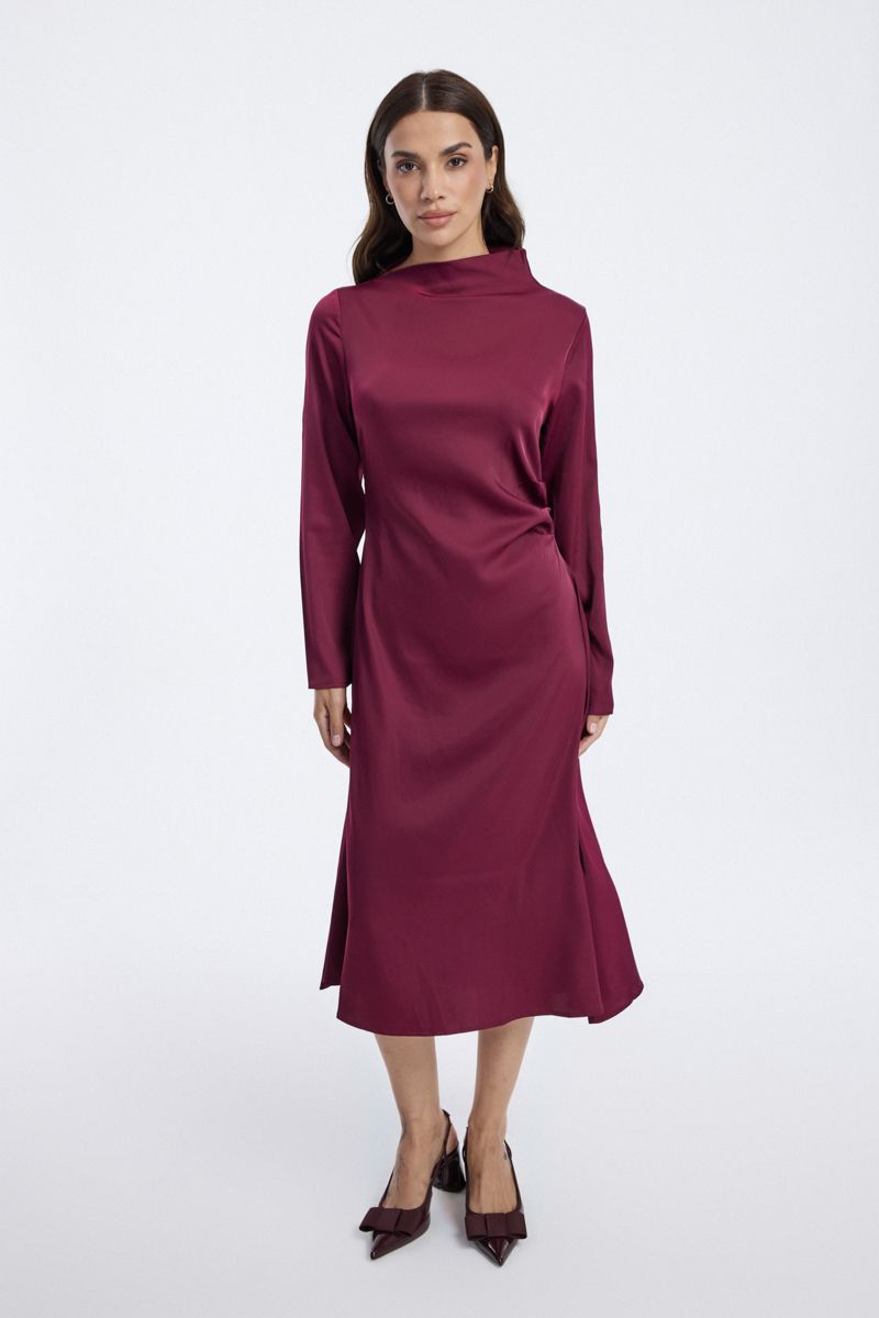 Long Sleeve Satin Midi Dress