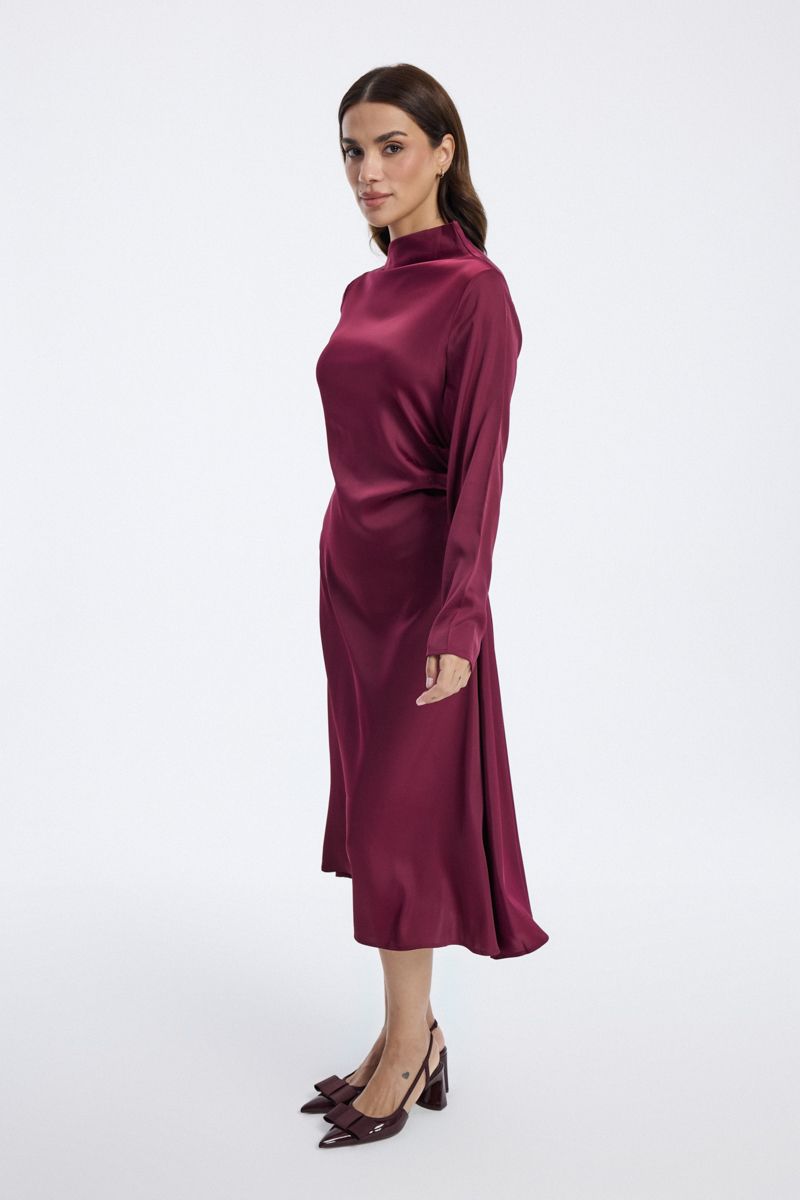 Long Sleeve Satin Midi Dress