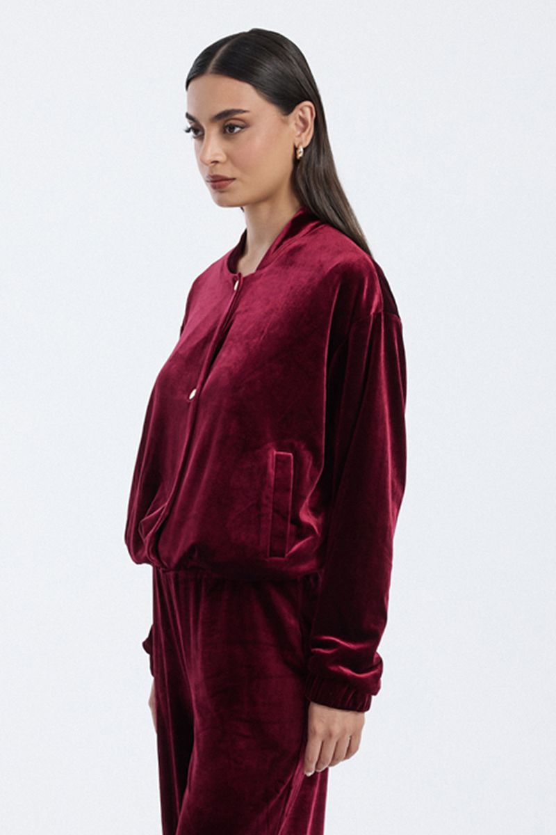 velvet button-up bomber jacket