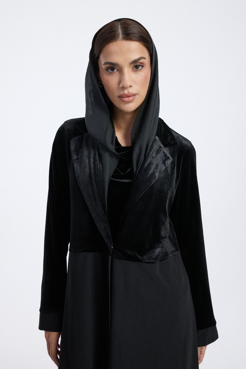 Velvet Panel Longline Abaya