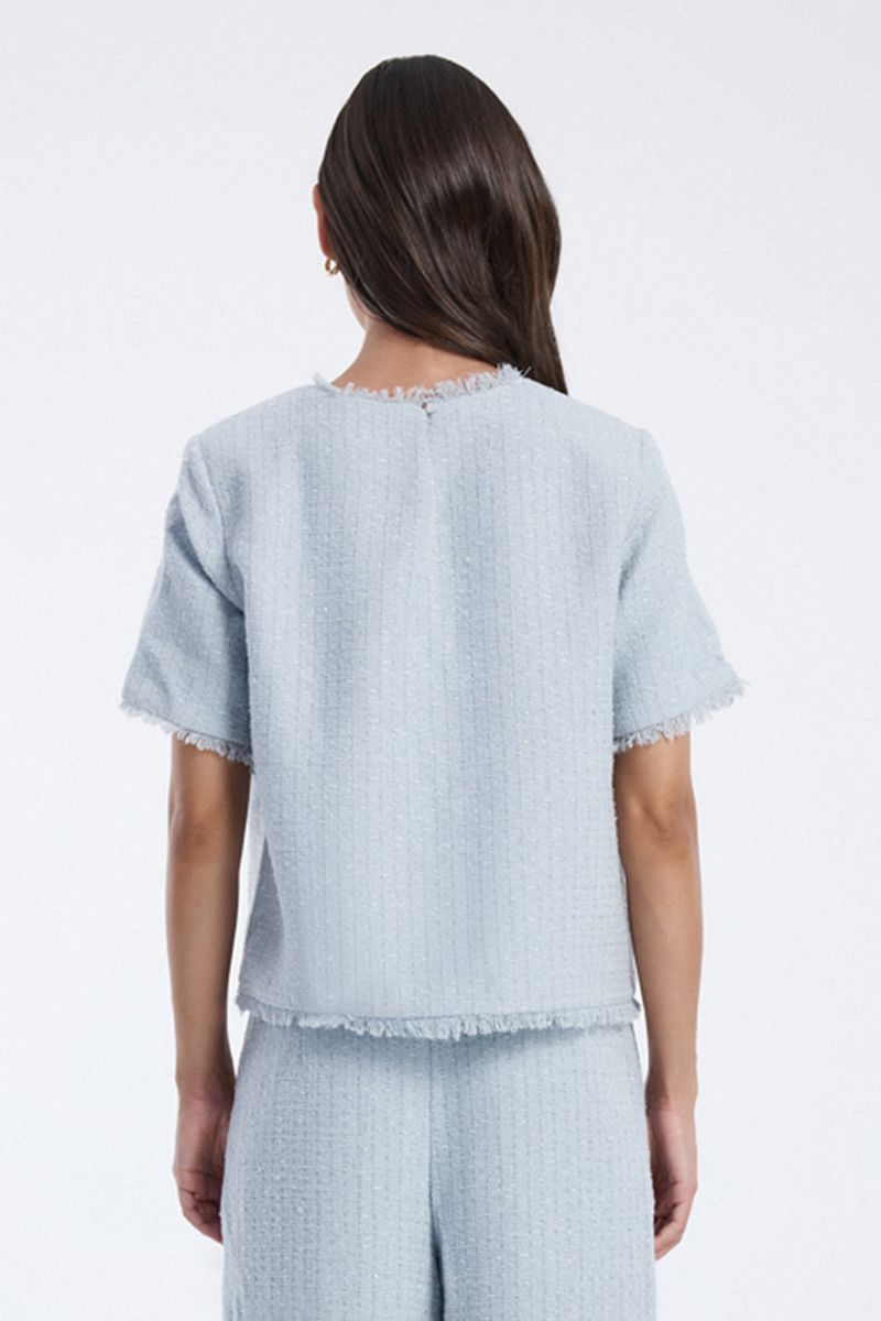 tweed blouse with raw edge details