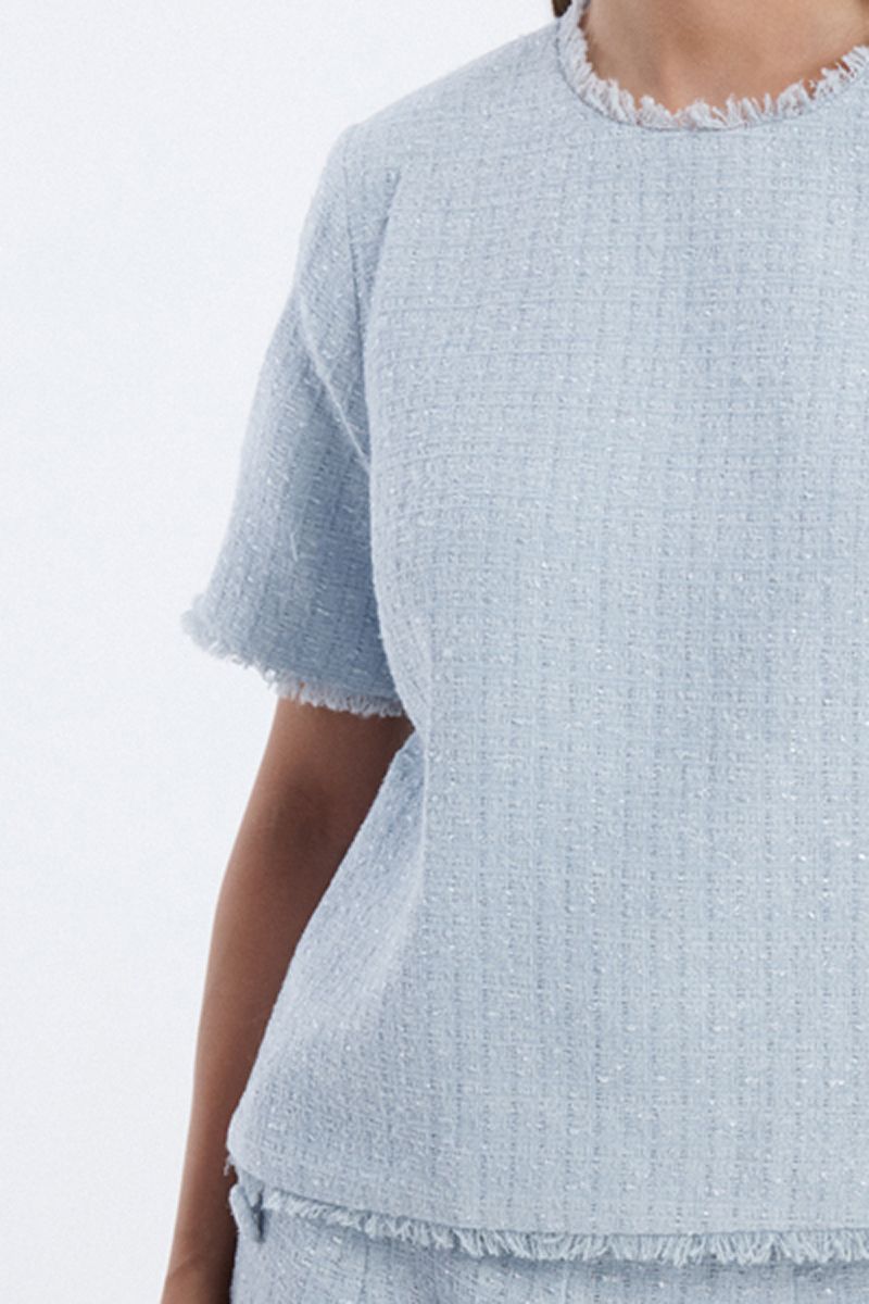 tweed blouse with raw edge details