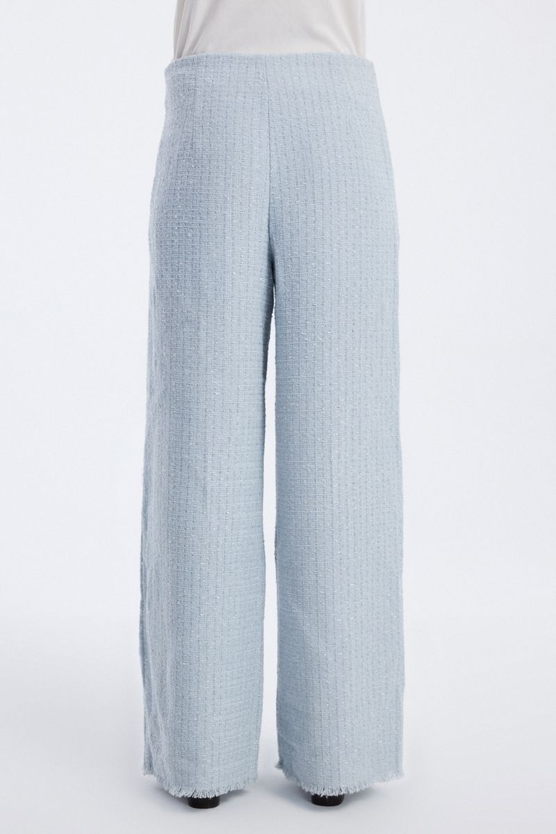 wide leg tweed trousers with buttons