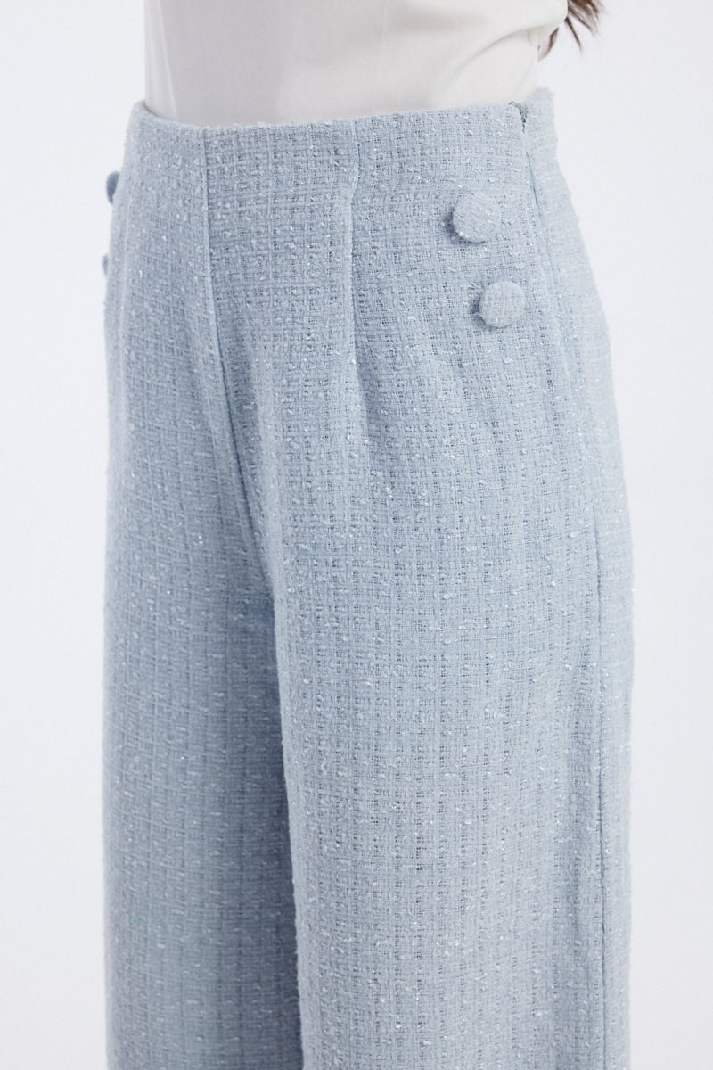 wide leg tweed trousers with buttons