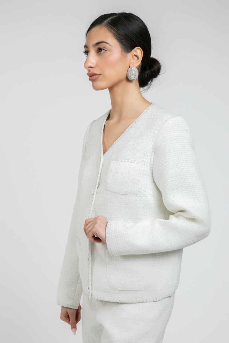 جاكيت بقماش منقوش مع أزرار أمامية