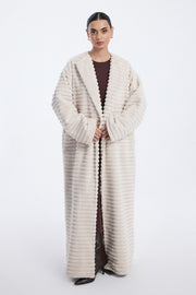 faux fur farwa coat with ribbed texture