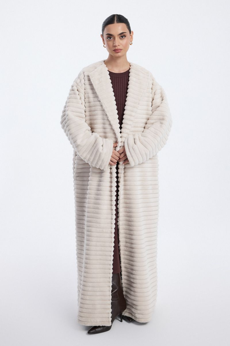 faux fur farwa coat with ribbed texture