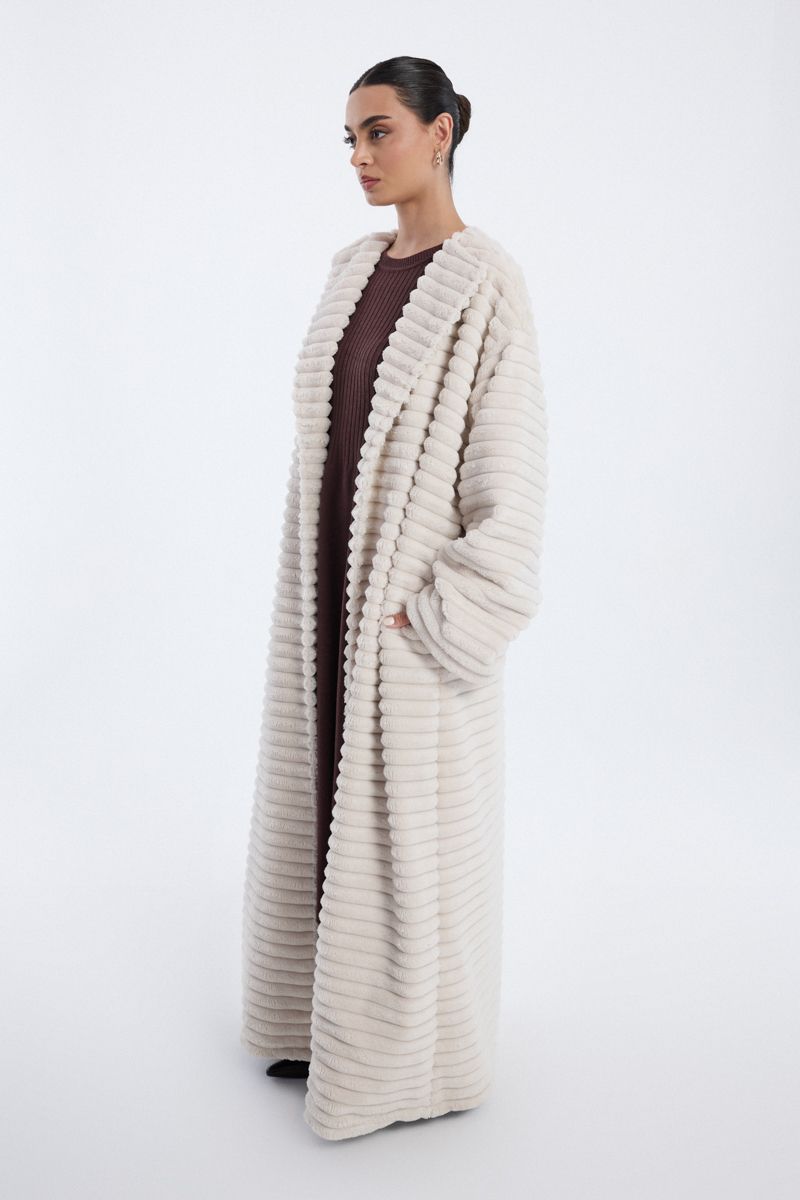 faux fur farwa coat with ribbed texture