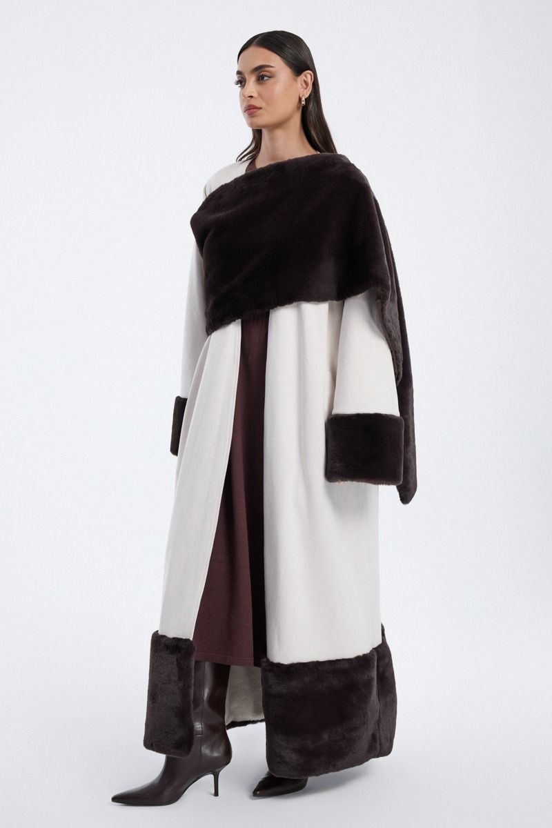 farwa coat with faux fur panels