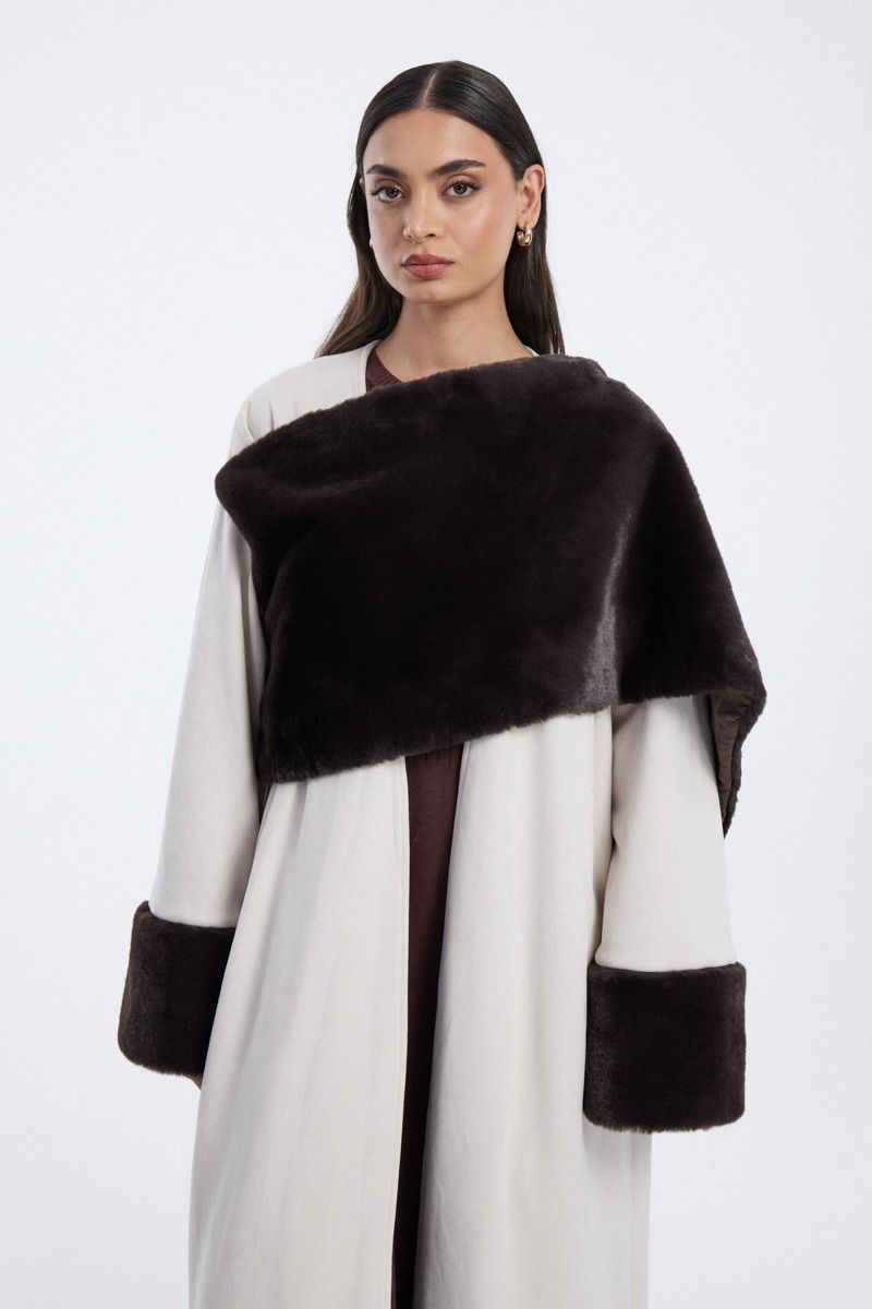 farwa coat with faux fur panels