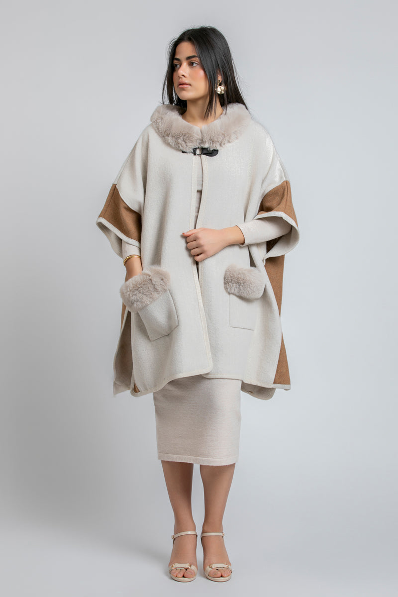 Women Fur Trim Cape