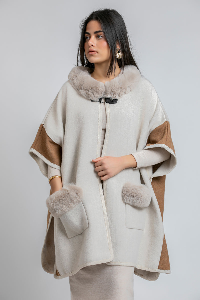 Women Fur Trim Cape