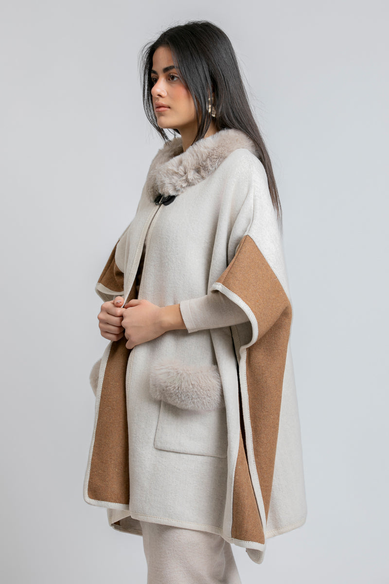 Women Fur Trim Cape