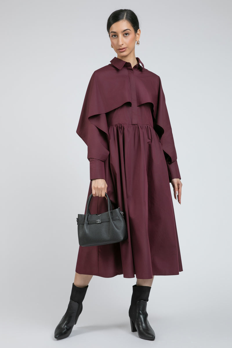 فستان ميدي بتفصيل كيب وياقة قميص