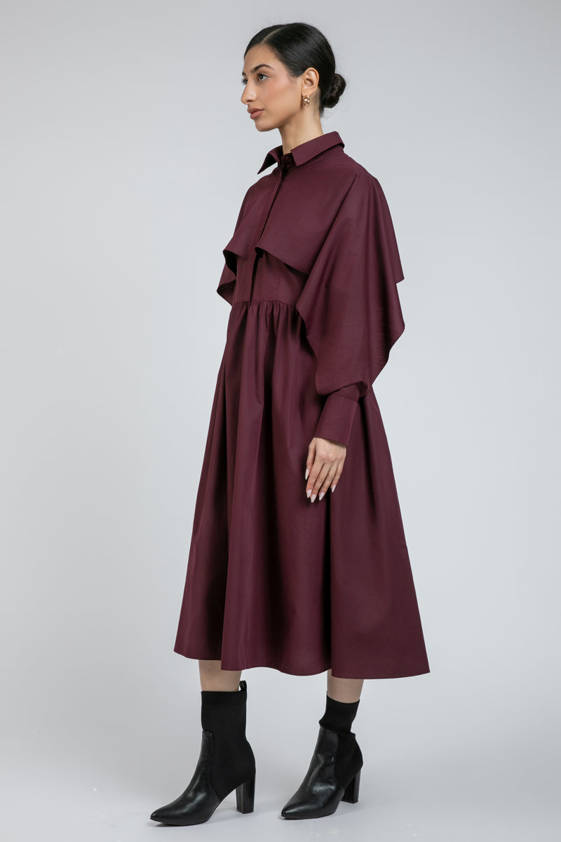 فستان ميدي بتفصيل كيب وياقة قميص