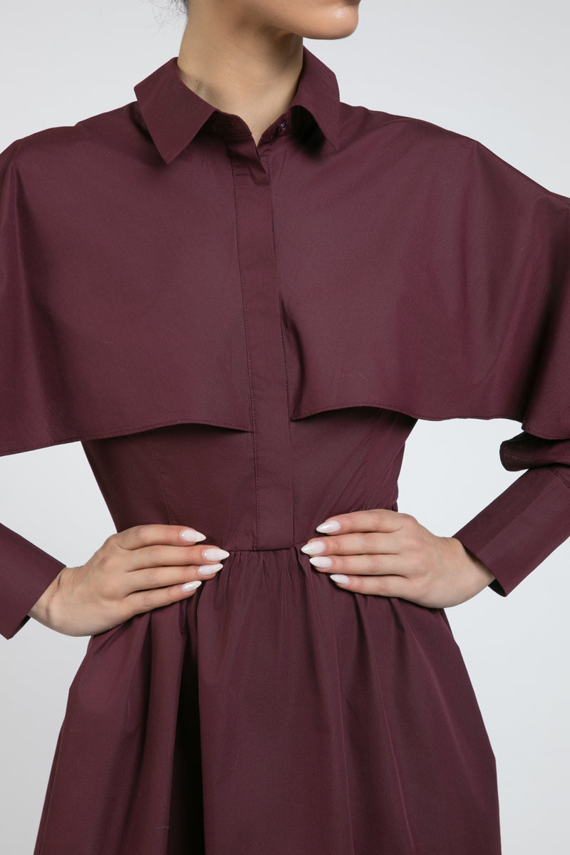 فستان ميدي بتفصيل كيب وياقة قميص