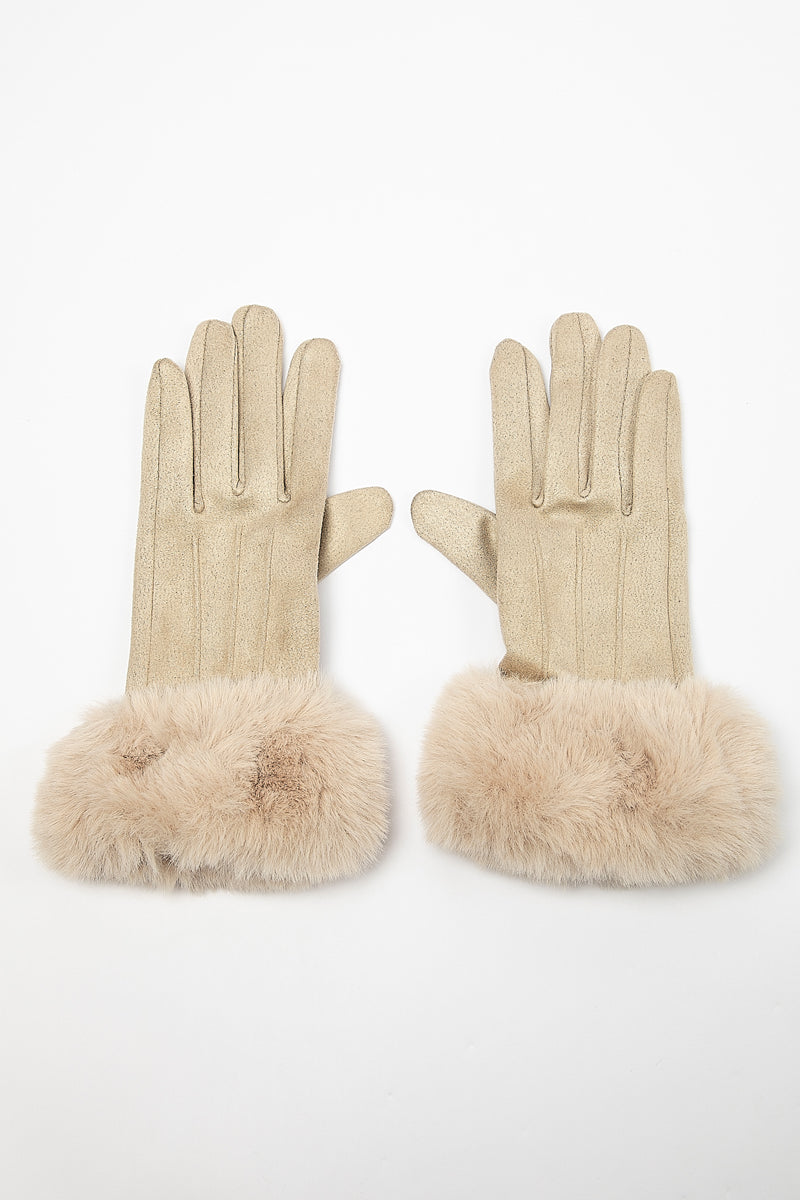 قفازات شامواه صناعي مع أطراف فرو