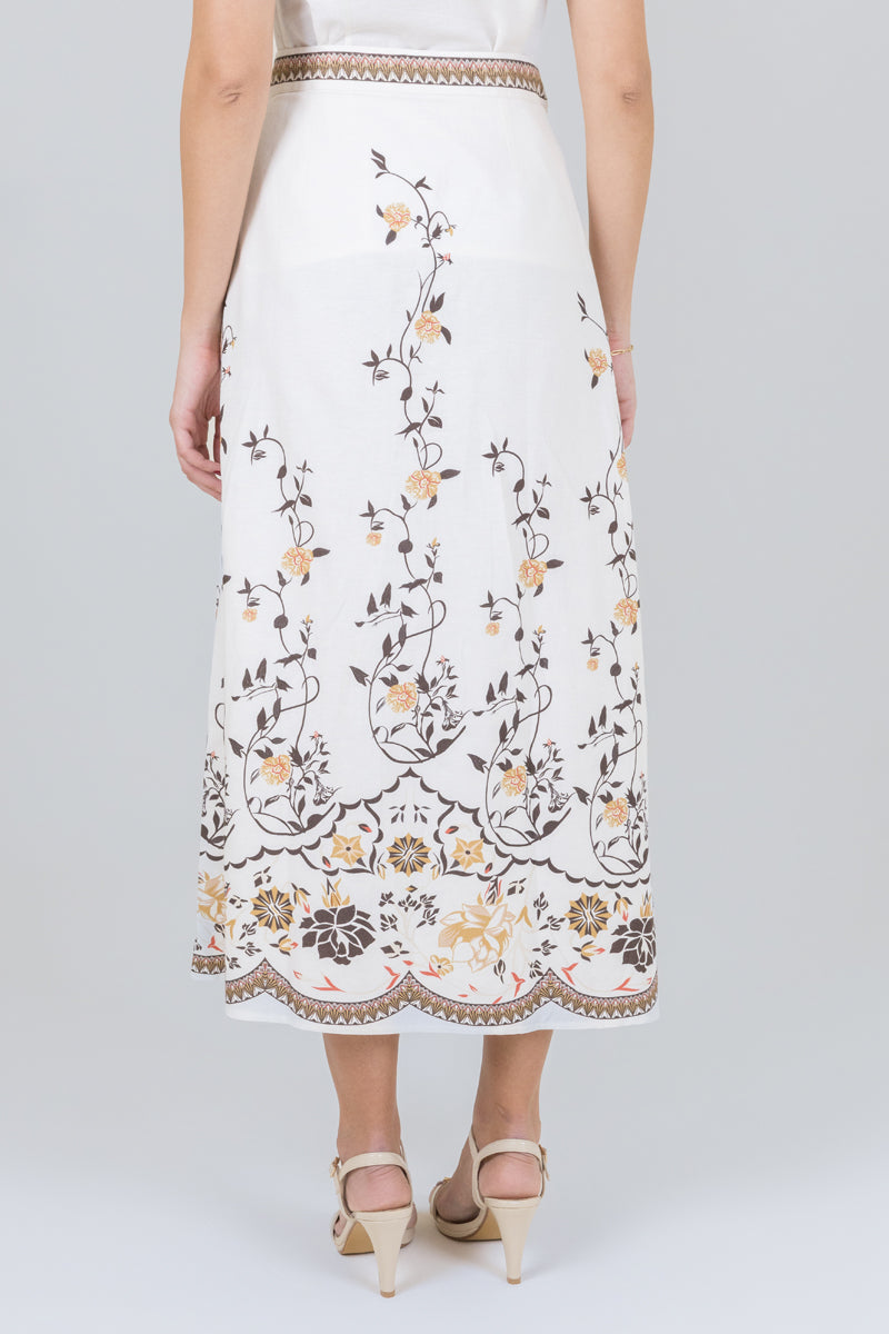 Patterned Midi Skirt with Floral Motifs