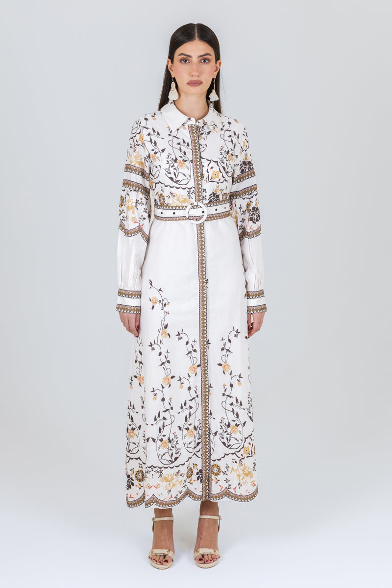فستان قميص ماكسي بنقشة