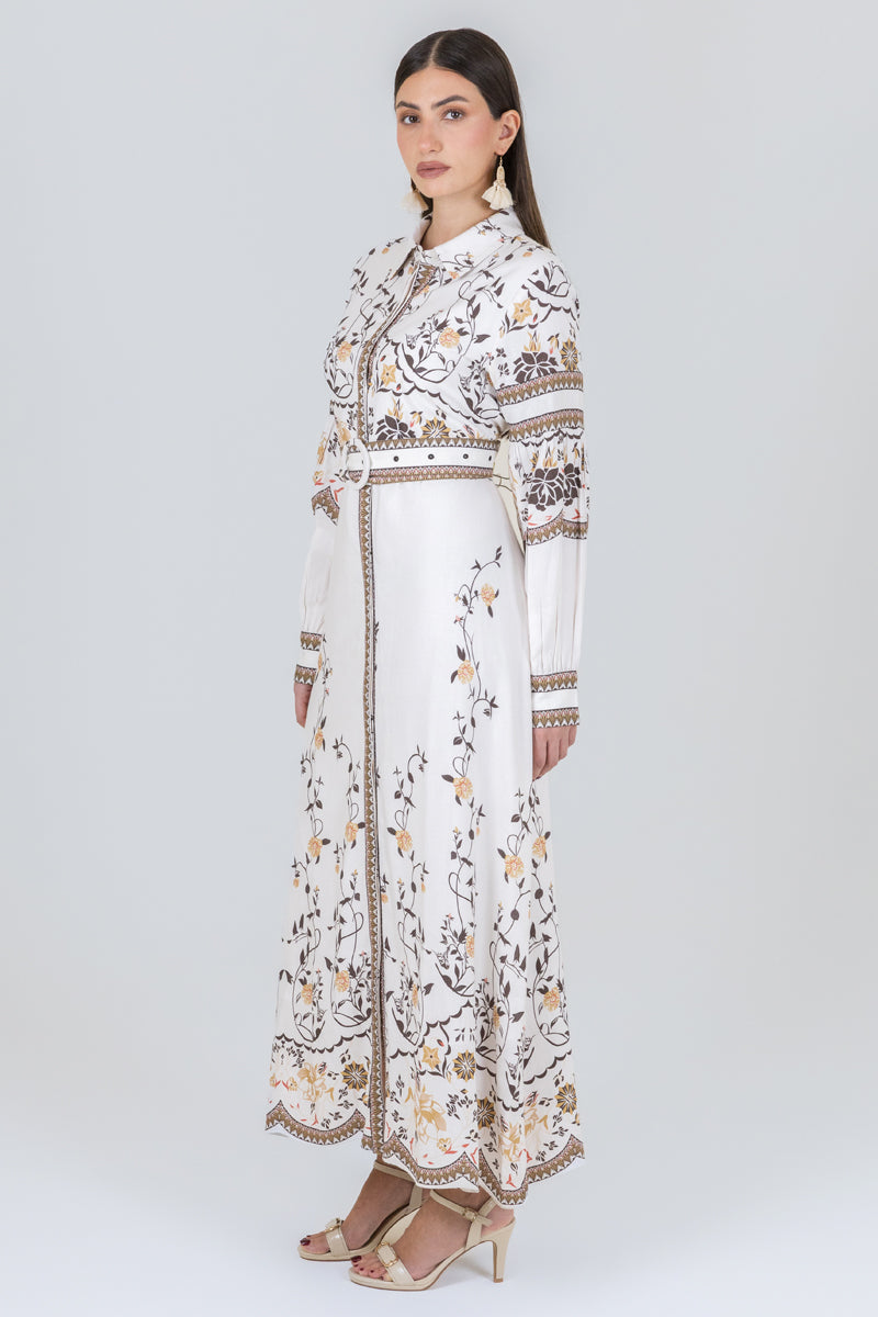 فستان قميص ماكسي بنقشة