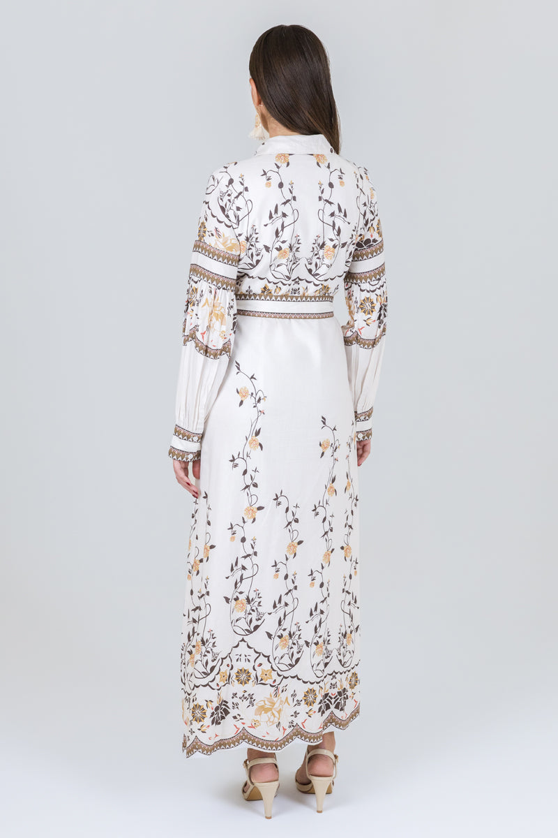 فستان قميص ماكسي بنقشة