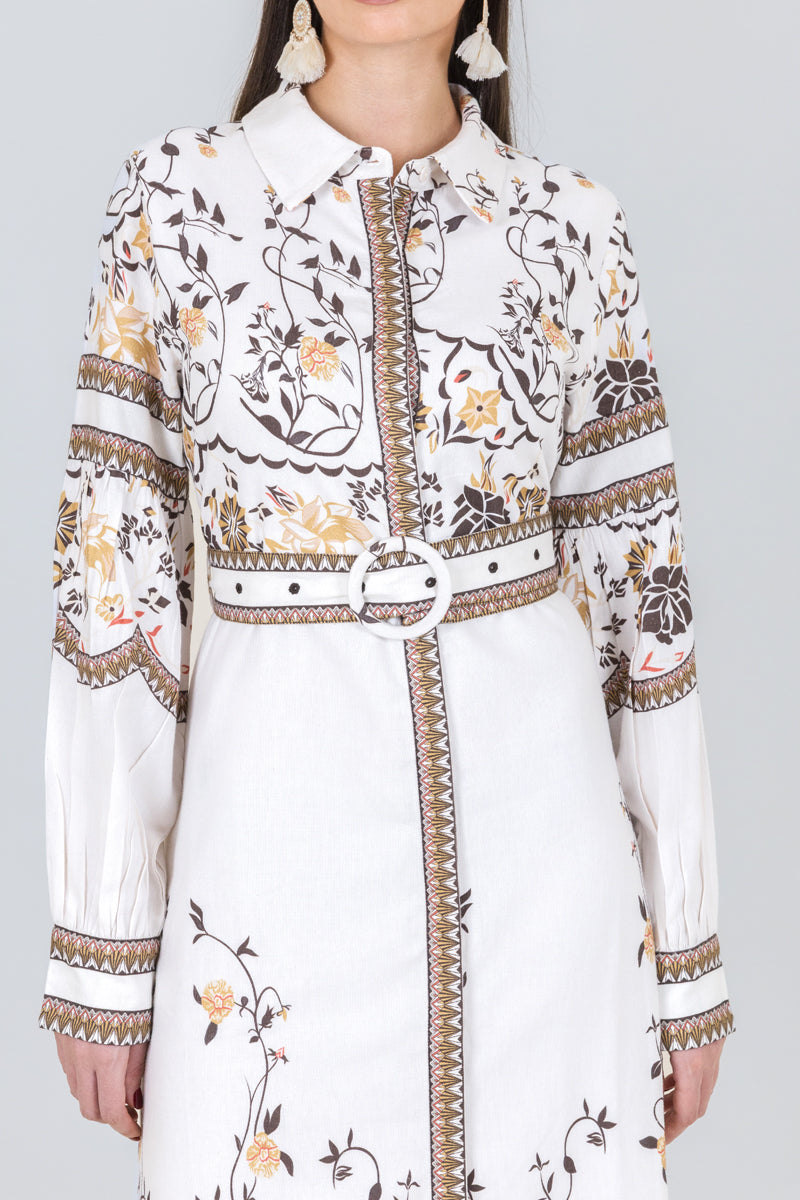 فستان قميص ماكسي بنقشة