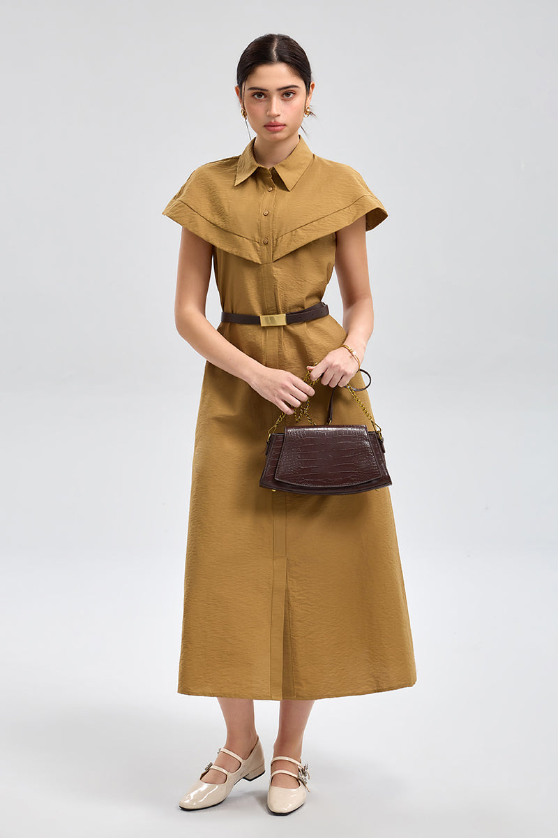 فستان بياقة كاب وحزام خصر