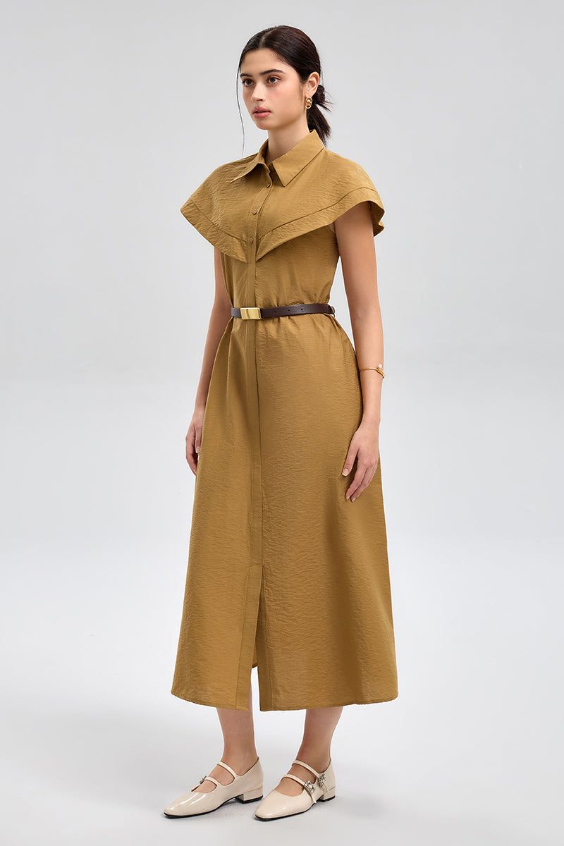 فستان بياقة كاب وحزام خصر