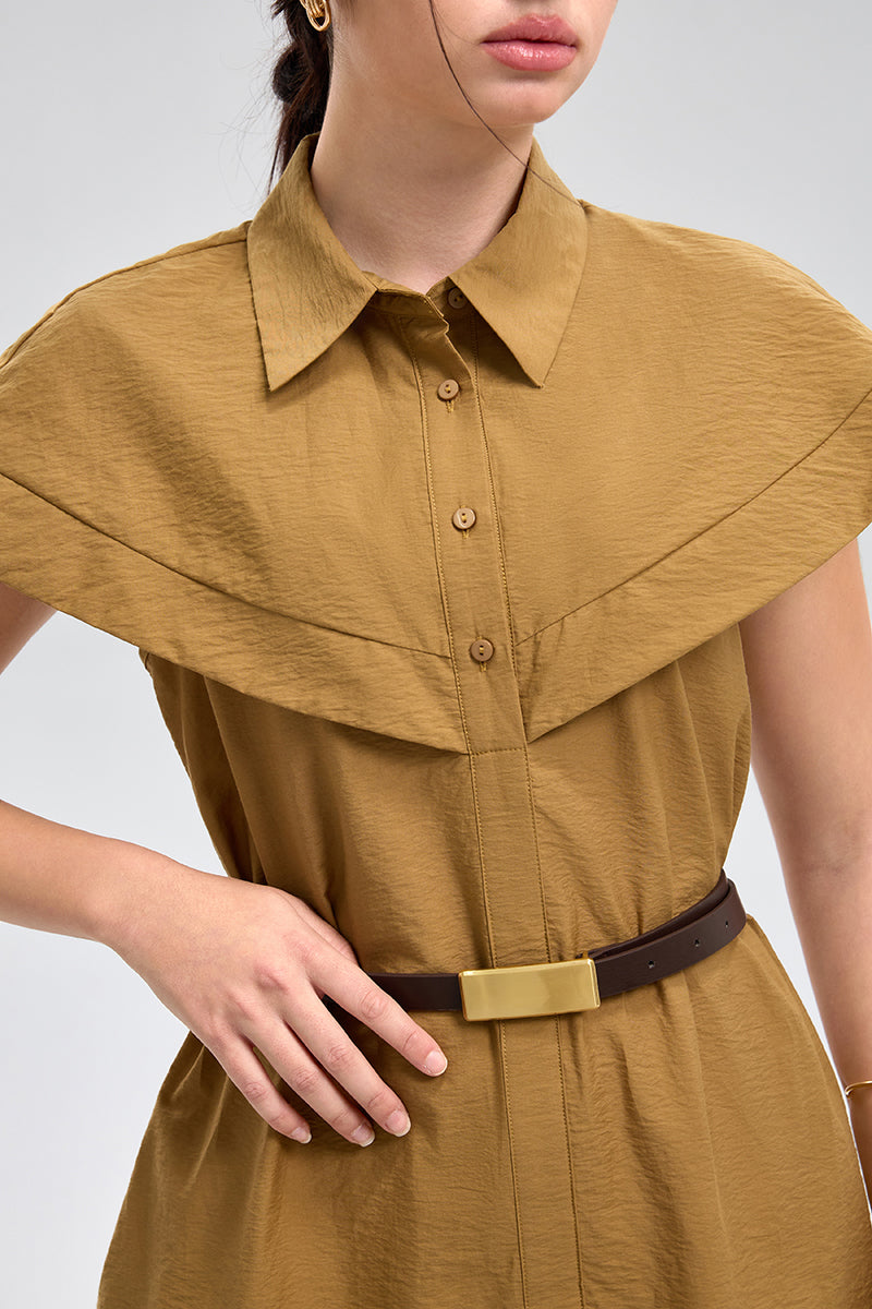 فستان بياقة كاب وحزام خصر